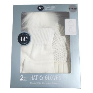 NWT NIB Wayland Square Knit Hat and Glove 2 Piece Set Pom Pom Hat Texting Gloves